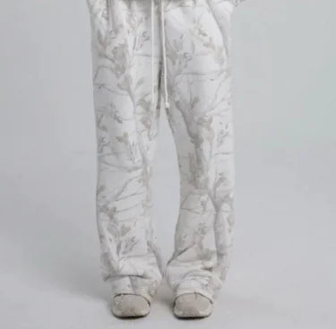 Maple Leaf Print Oversized Crew Neck Sweatpants Set