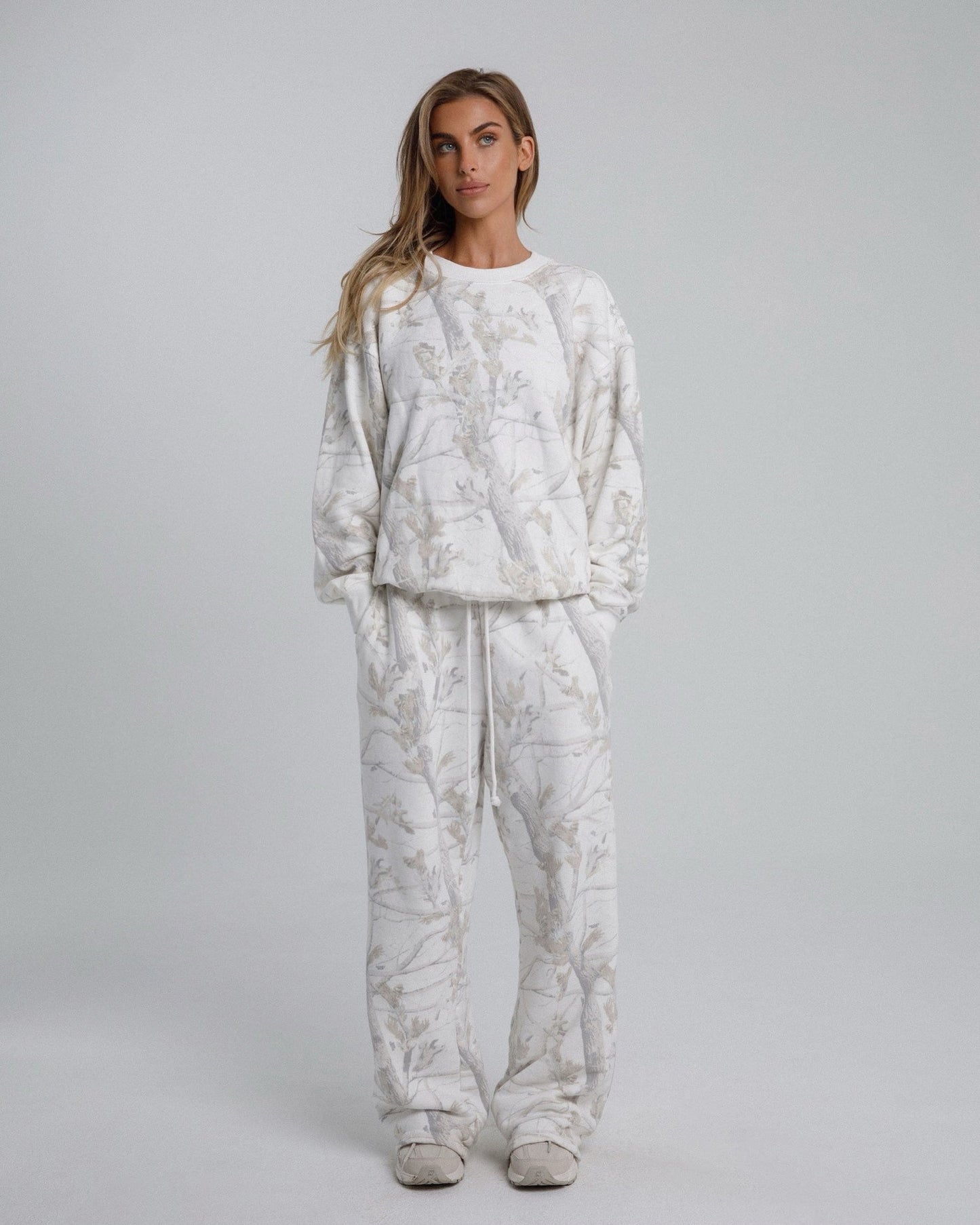 Maple Leaf Print Oversized Crew Neck Sweatpants Set