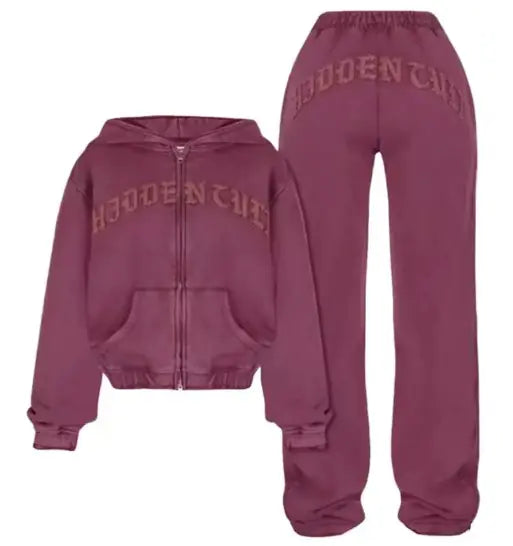 Hooded Cropped Sweatshirt & Sweatpants Set