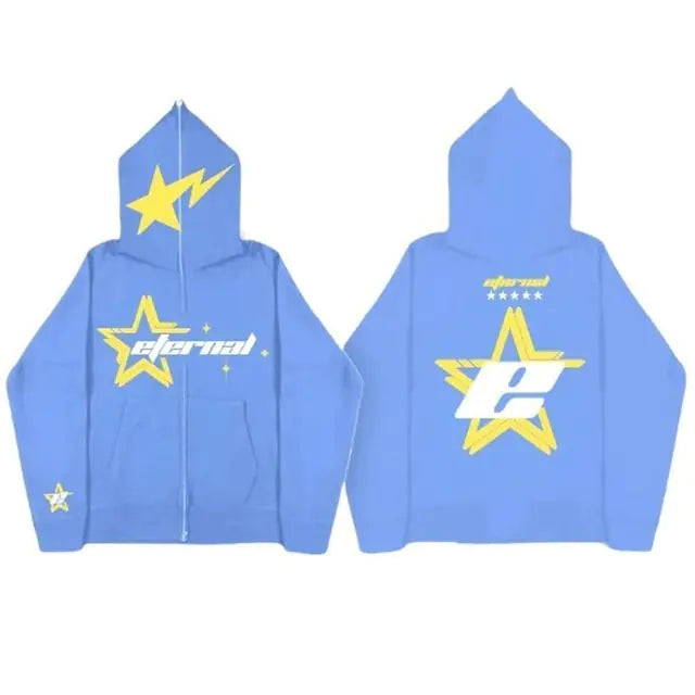 Men's Star Letter Printing Vintage 2000s Zipper Hoodie