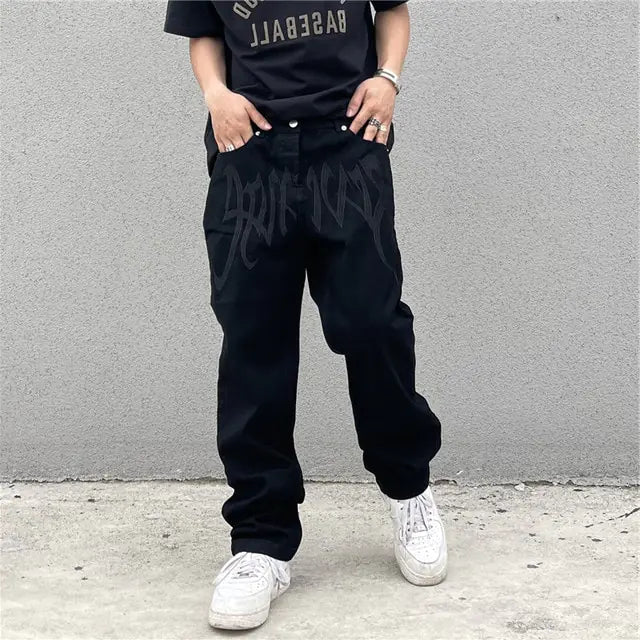 Men's Loose Black Street Jeans