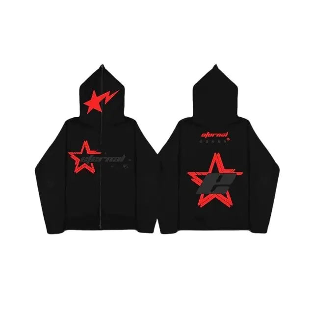 Men's Star Letter Printing Vintage 2000s Zipper Hoodie